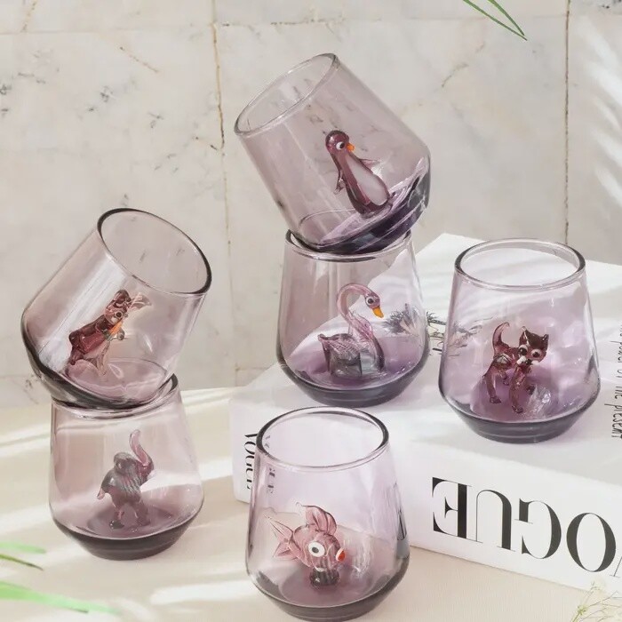 Shot Glass Purple glass animals assorted