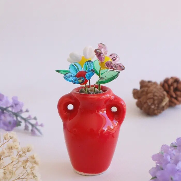Murano Glass Mini red flower vase hand blown