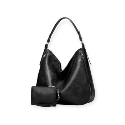 BLACK PURSE WITH SMALL BLACK/GOLD CLUTCH VEGAN