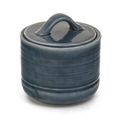 CERAMIC SUGAR BOWL WITH LID BLUE