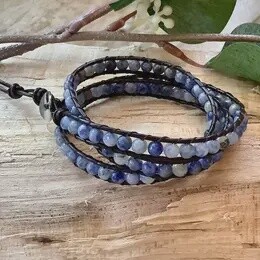 Dumortierite wrap beaded bracelet