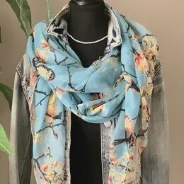 WOMENS SCARF LIGHT BLUE BIRDS