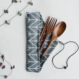REUSABLE HANDMADE WOOD CUTLERY SET GREY