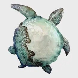 BLUE CAPIZ SHELL AND METAL TURTLE WALL ART