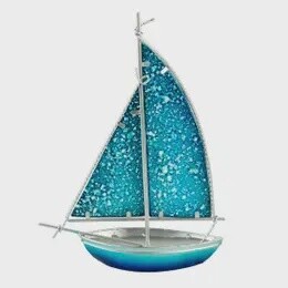 STAINED GLASS BERMUDA RIGGED YACHT LT BLUE