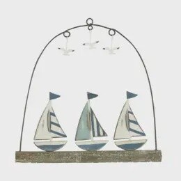 3 SAILBOATS/SEAGULLS HANGING WALL ART