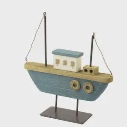 TWIN MASTED RUSTIC BLUE BOAT 21CM