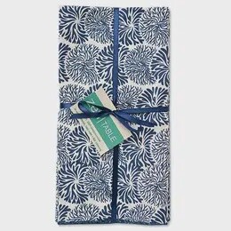 BLUE PRINT AND SOLID COTTON NAPKINS SET4