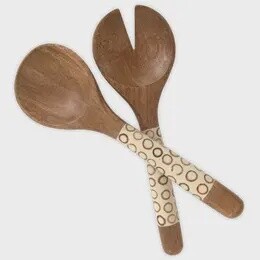 INLAID MANGO WOOD SALAD SERVING SET