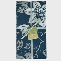 COTTON NAPKIN SET4 FLOWER NAVY/GREY
