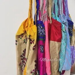 VINTAGE UPCYCLED SARI SILK SHOPPING BAGS ASST