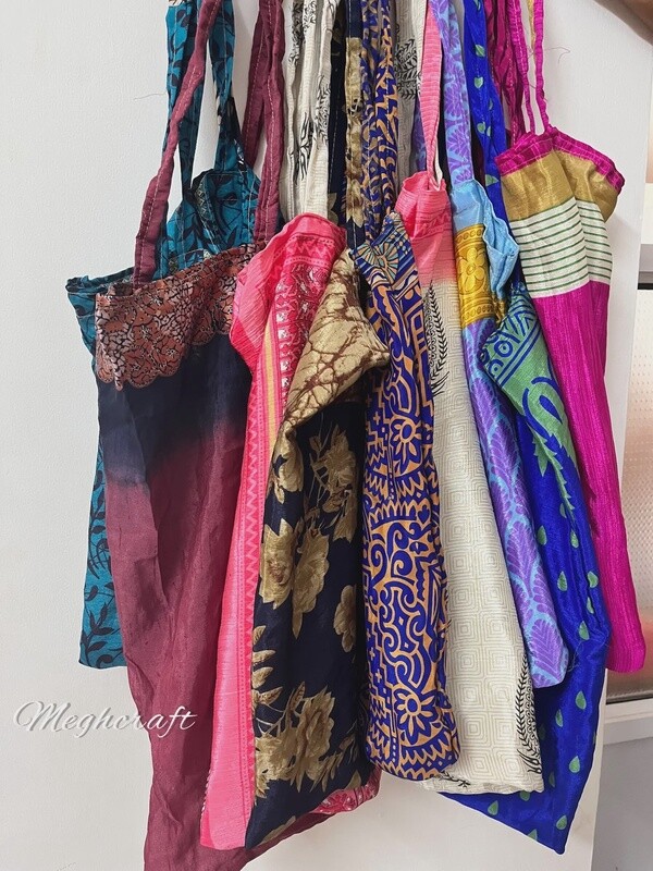 VINTAGE UPCYCLED SARI SILK SHOPPING BAGS ASST