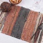 STRIPED CHINDI PLACEMAT LEATHER MULTI 14X20