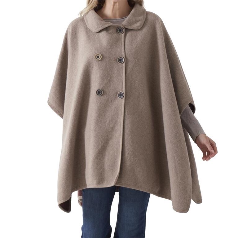 BEIGE BUTTON FRONT CAPE