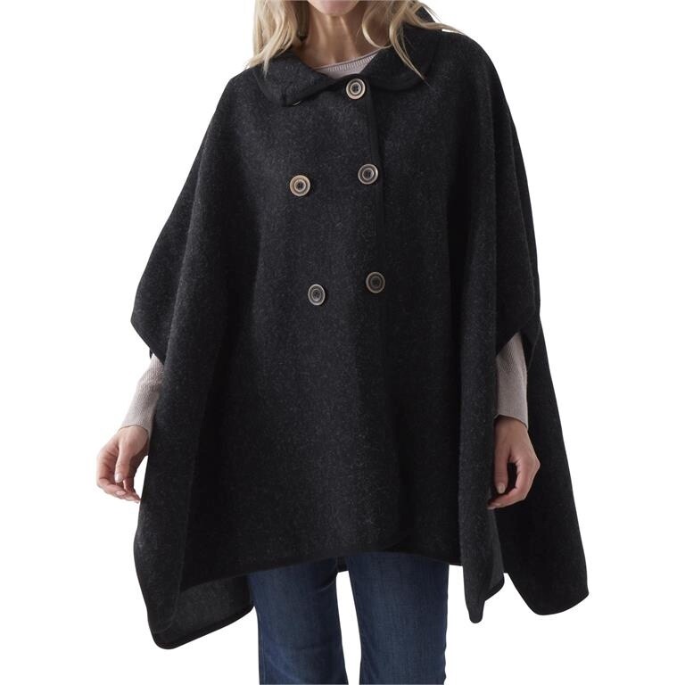 BLACK BUTTON FRONT CAPE