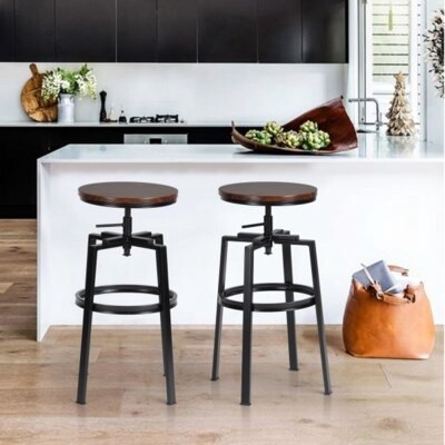 WALNUT ANC BLACK STOOL