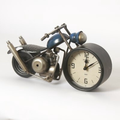 MOTORCYCLE BLUE TABLE CLOCK