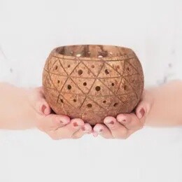 EYELET COCONUT SHELL CANDLE HOLDER