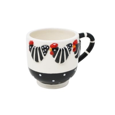 COFFEE MUG HEN 7.5 OZ BLK/WTE