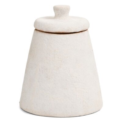 WHITE CERAMIC PLASTER POT W/LID 4X5