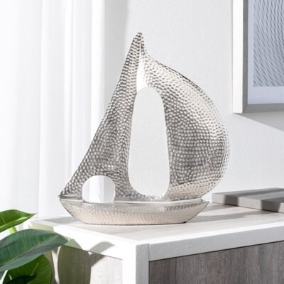 SILVERHAMMERED SAILBOAT SCULPTURE 16"