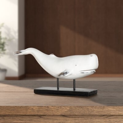 WHITE RESIN WHALE STATUE