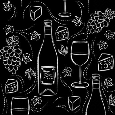 B/W WINE N CHEESE NAPKINS