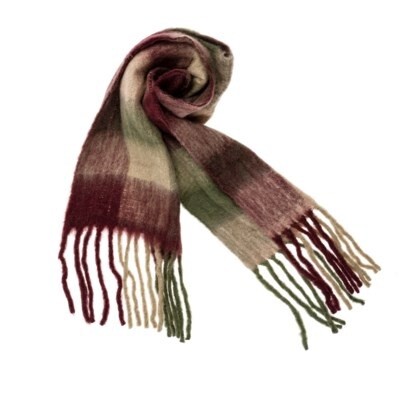 DK GREEN/BURGANDY MOHAIR SCARF