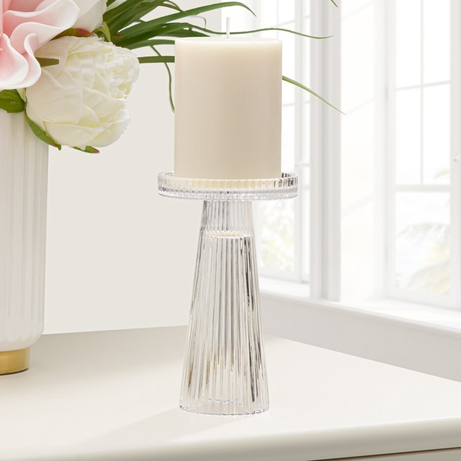 ANYA FACETED GLASS REVERSIBLE CANDLE PILLAR 6.H"