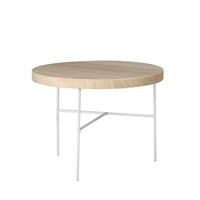 WHITE METAL AND WOOD PEDESTAL