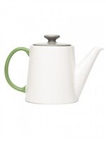 WHITE TEAPOT /GREEN HANDLE