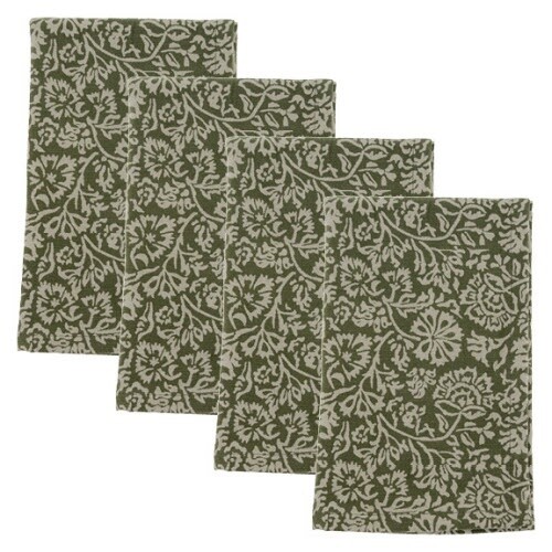 green wood block floral cloth napkins set 4