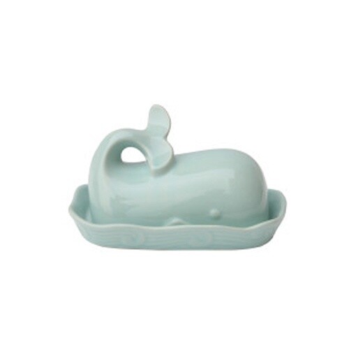 WHALE AQUA STONEWARE BUTTER DISH