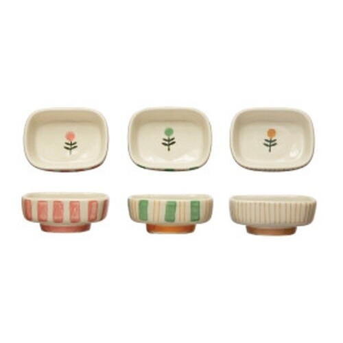 DISH HAND PAINTED STRIPES/FLOWERS ASST