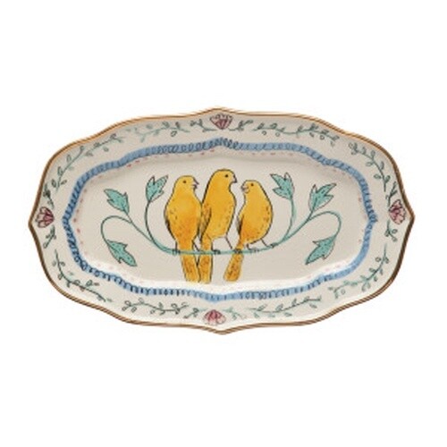 CERAMIC PLATTER BIRDS GOLD PLATTING