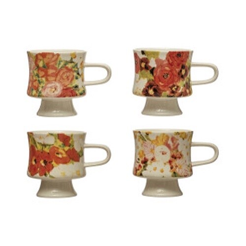 STONEWARE FOOTED MUG WITH FLOWERS