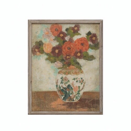 WOOD FRAMED FLOWERS IN VASE 21X26H"