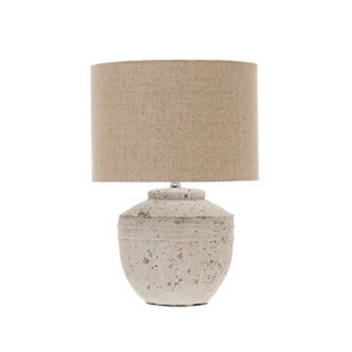 CEMENT TABLE LAMP LINEN SHADE 19.25H 13"ROUND