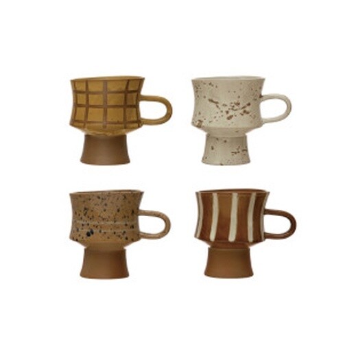 RETRO GLAZED FOOT MUG EARTH TONE ASST