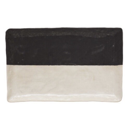 BLACK AND BEIGE CERAMIC PLATTER 14X9"