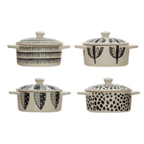 MINI STONEWARE BAKER WITH LID BLK/BEIGE