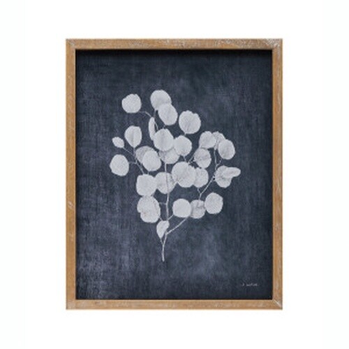 WOOD FRAMED BEIGE AND BLK BOTANICAL PRINT 12X15"