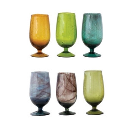 HAND BLOWN STEMMED GLASSES 12OZ