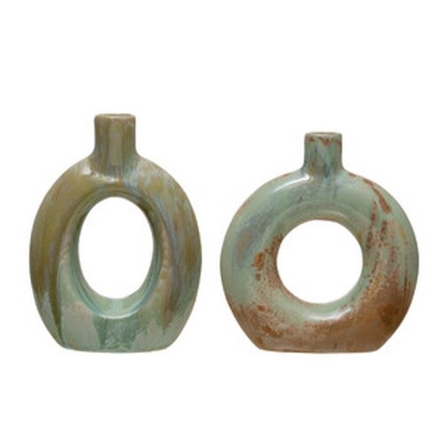 STONEWARE VASE W/CUTOUT OPAL REACTIVE GLAZE 5.5X6
