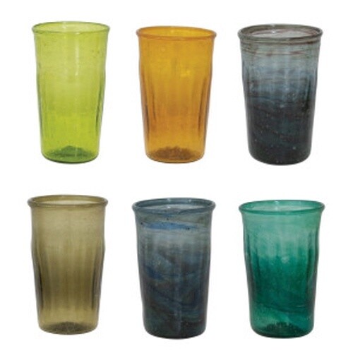 HAND BLOWN DRINKING GLASS 12OZ ASST COLOURS