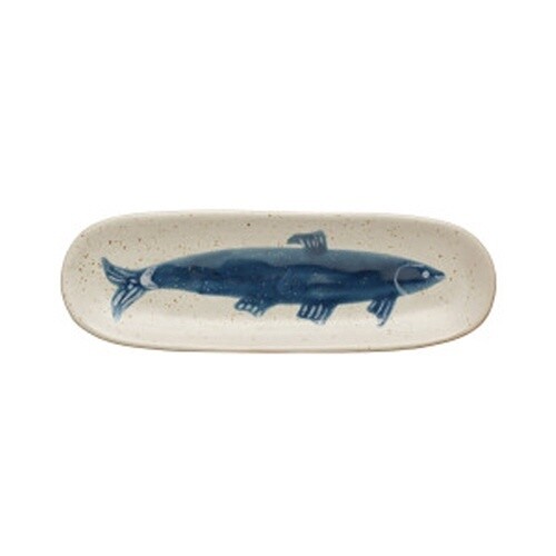 OVAL FISH PLATE OVAL 7.75X2.5" BEIGE/BLUE