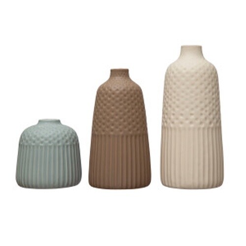 SET OF 3 VASES 10"/8.5"/4.75" BLUE/RUST/CREAM