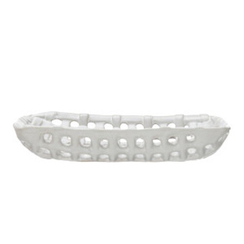 STONEWARE WHITE WEAVE BASKET 6.5X4.75"