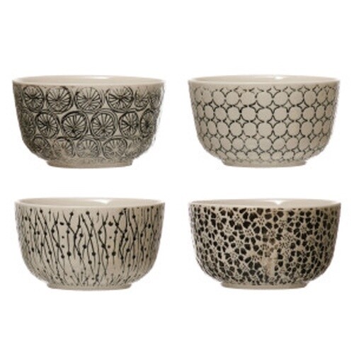 4-1/2" ROUND X 2-1/2"H HAND-STAMPED STONEWARE BOWL