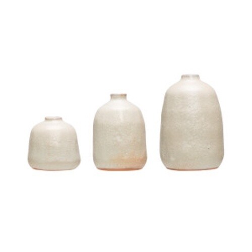 set of 3  TERRA-COTTA VASES, GREY SAND FINish